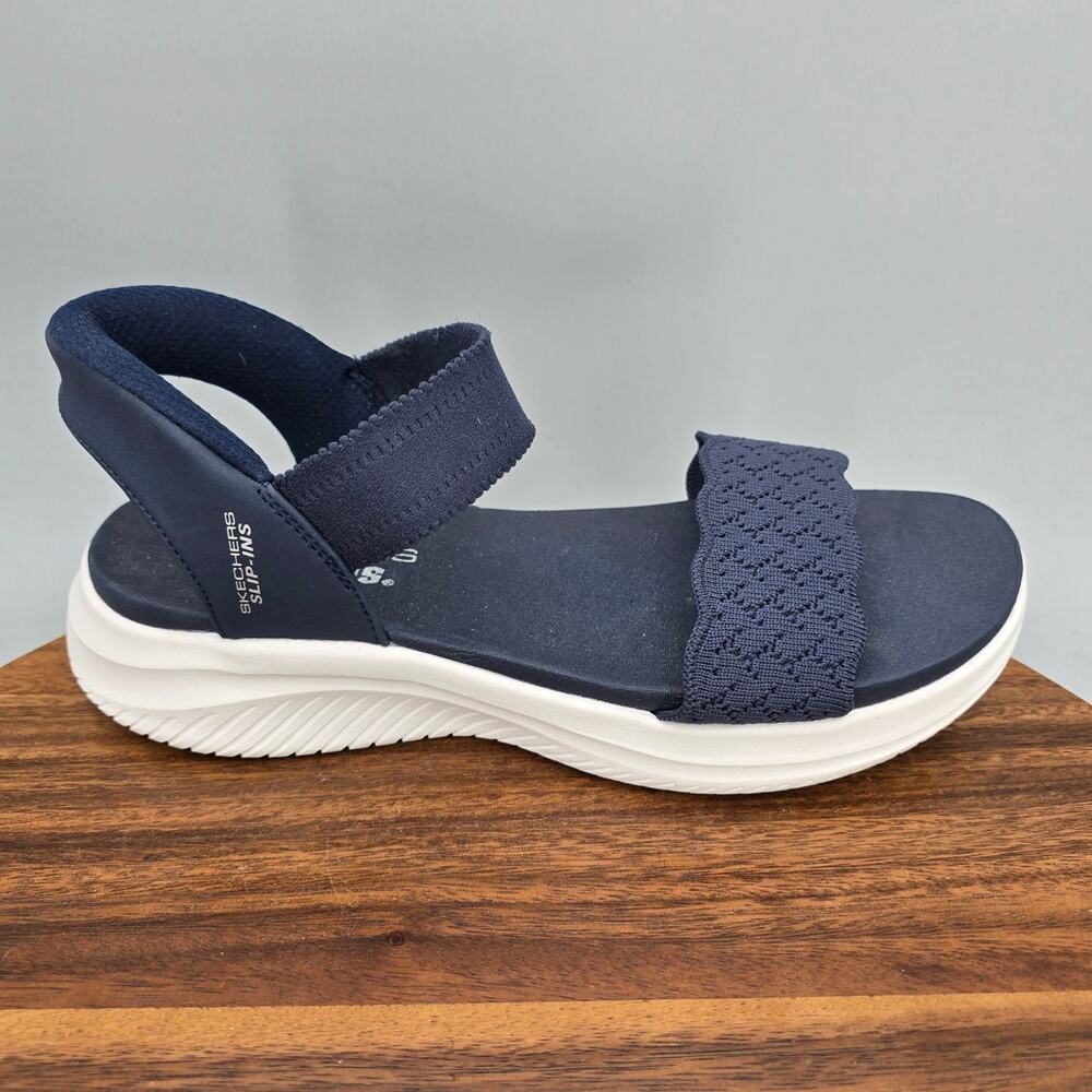 Skechers Ultra Flex 3.0 Slip Ins Sandals Womens 8.5 Navy Blue Feelin Pretty